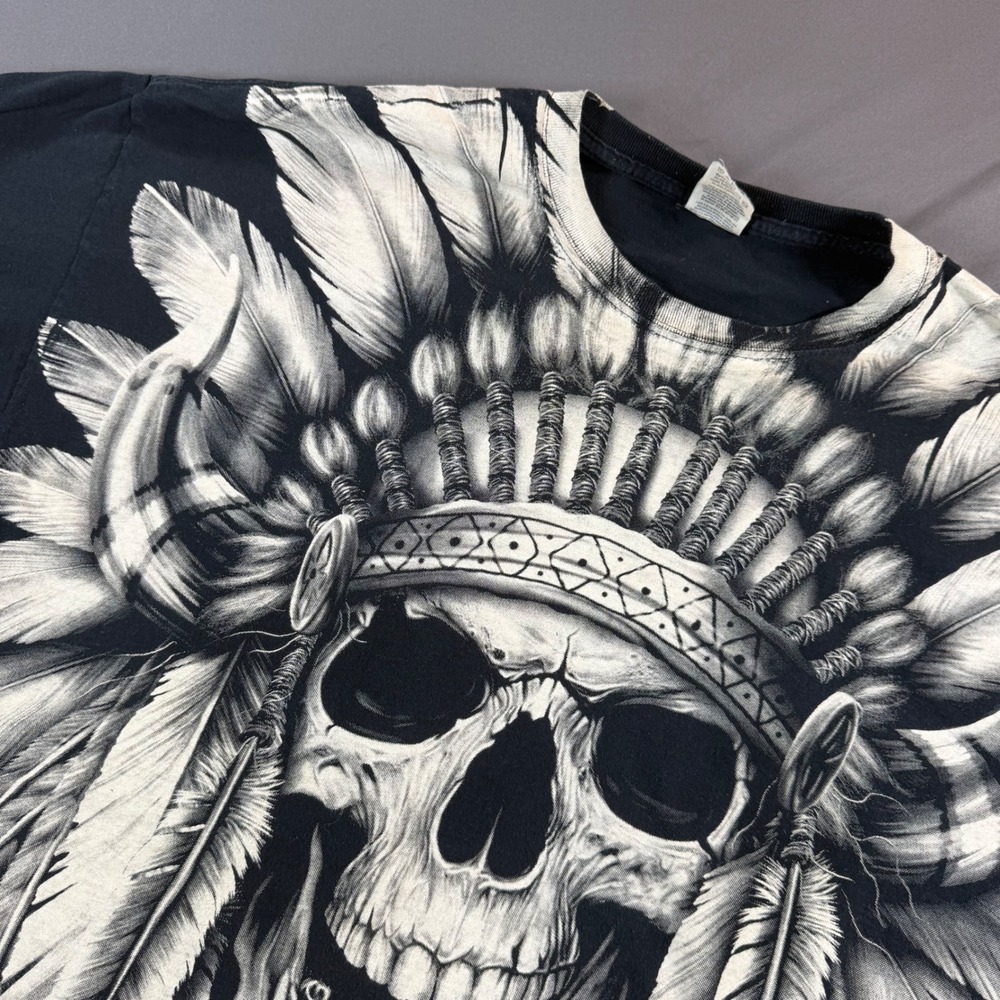 Vintage Native American Skull Headdress Western Cowboy T Shirt Black 2XL XXL